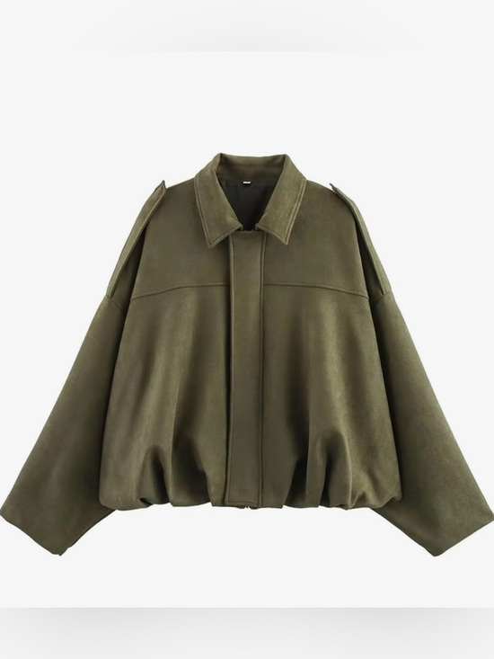 Anthropologie Jackets & Blazers - Anthropologie Olive Faux Suede Oversized Bomber Jacket